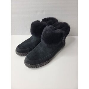 UGG Women Shearling Moccasin Ankle Booties Elowen Size US 6 Black Suede Elowen